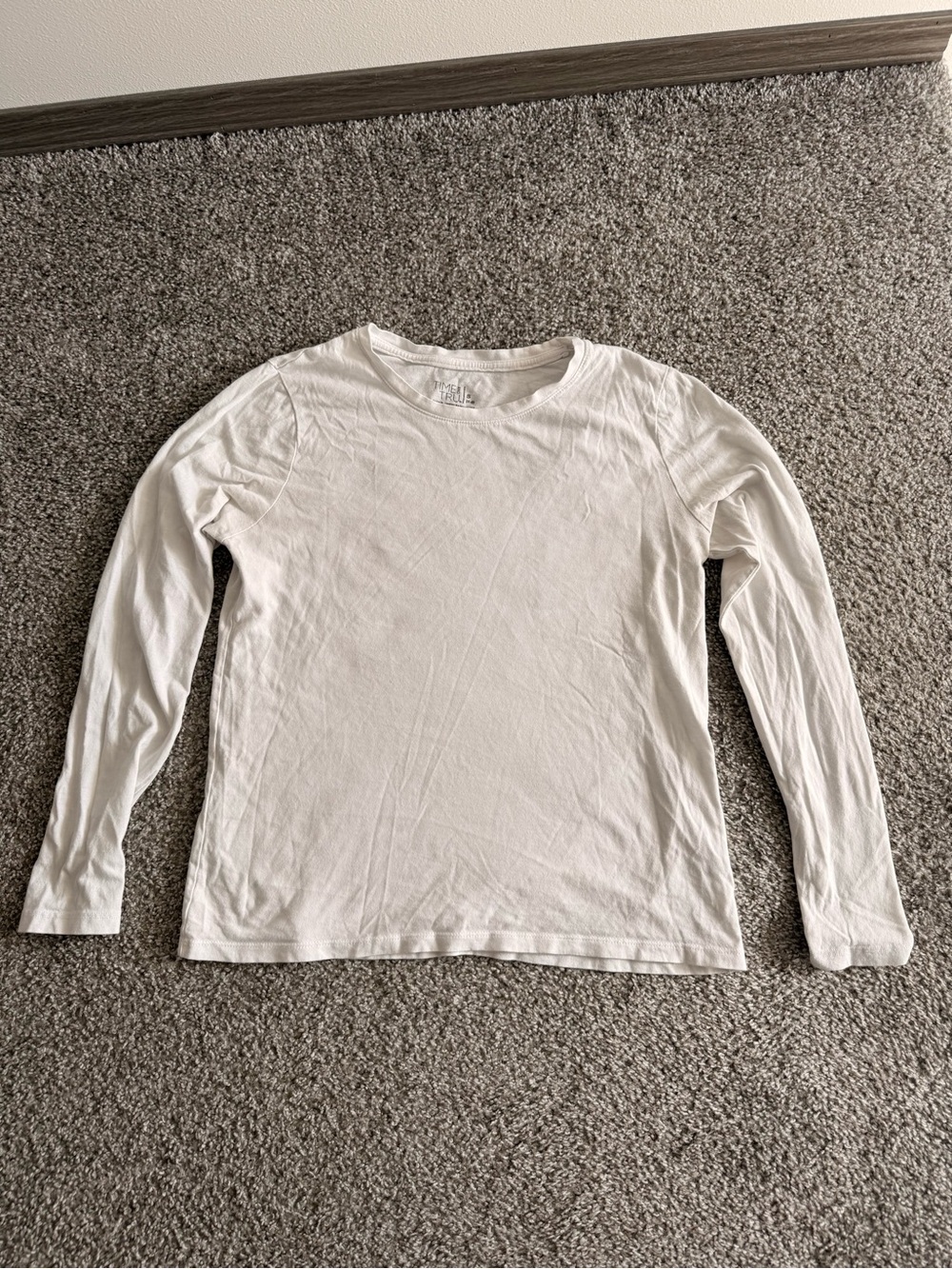 Time and Tru White Long-Sleeve Crewneck Top
